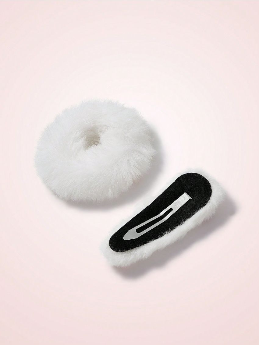 SHEIN MOD Rhinestone Decor Furry Hair Accessories Set
