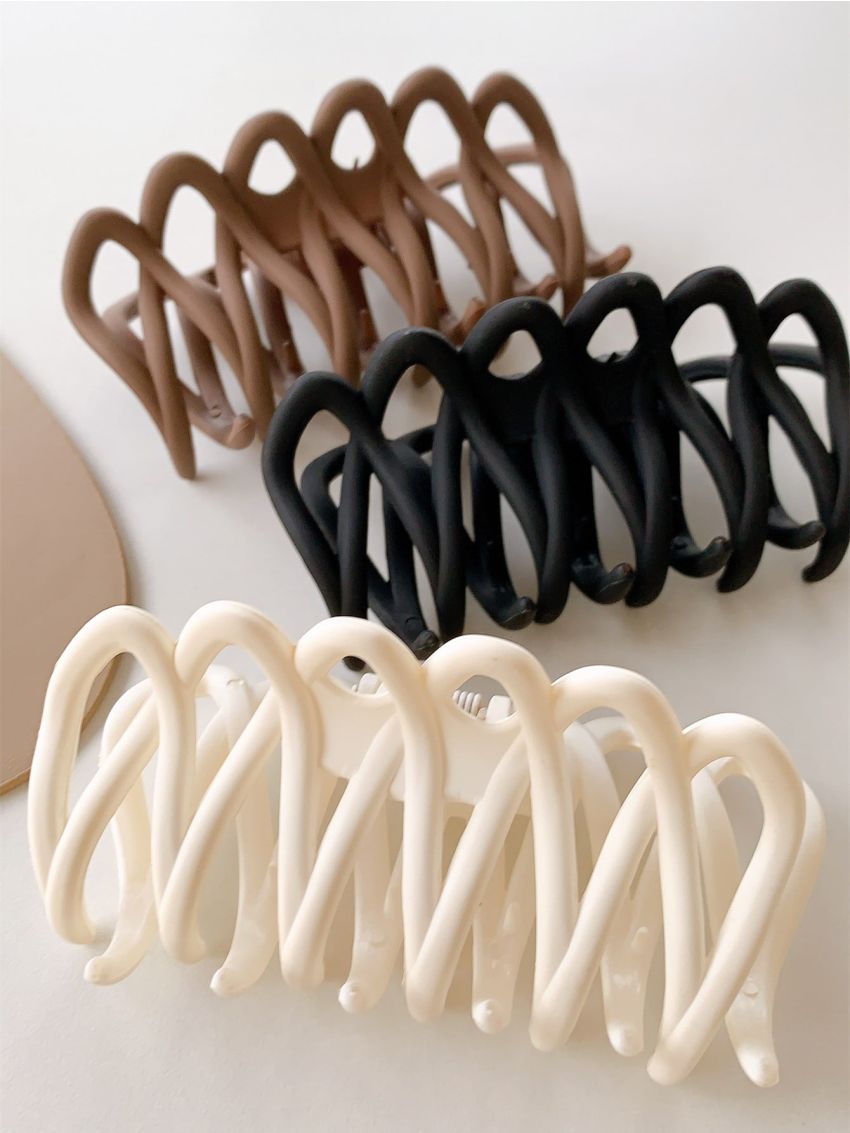 3pcs Solid Structured Hair Claw