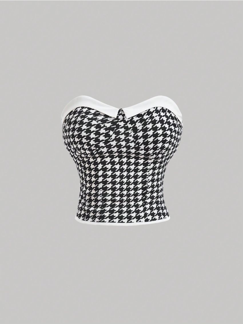SHEIN MOD Women'S Houndstooth Bandeau Top