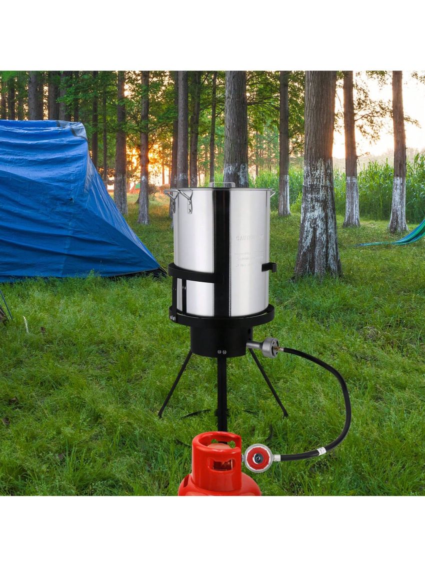 13*32in Iron Aluminum Black Round Tripod Stove Rack Silver Fryer Gas Fryer