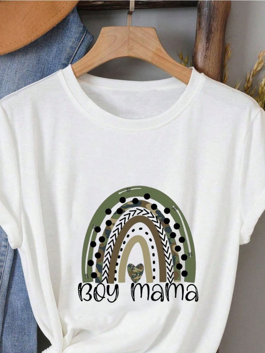 SHEIN LUNE Heart And Slogan Graphic Tee