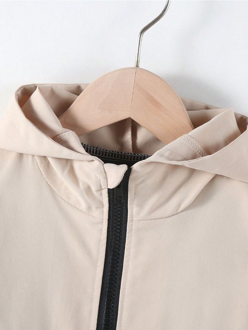 SHEIN Kids EVRYDAY Toddler Boys' Colorblock Patchwork Hooded Zippered Jacket