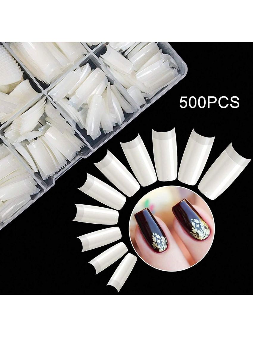 500PCS Half Cover False Nails Tips Kit with 2Pcs Nail Glue for Acrylic Nails, krofaue 10 Sizes Acrylic Nail Tips with Brush On Nail Glue, Super Strong Gel Nail Glue & French Style Acrylic Artificial