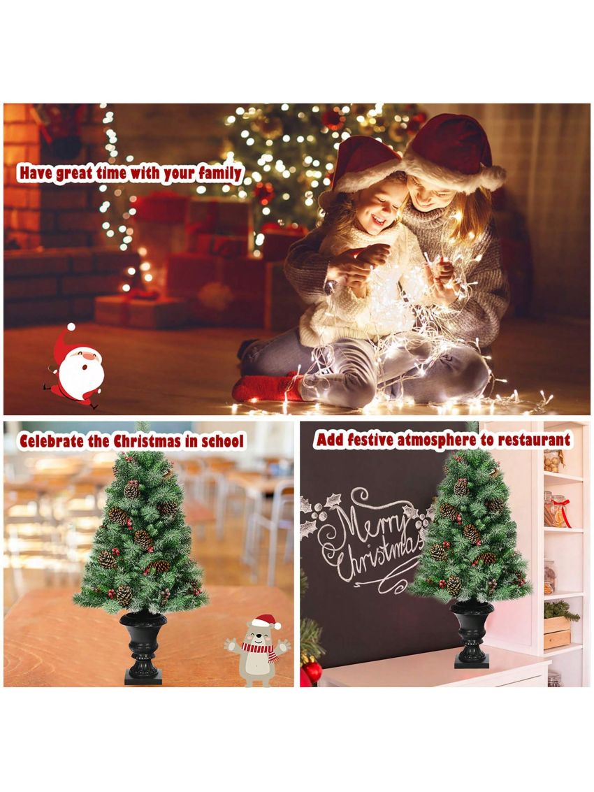 Costway 4 ft Christmas Entrance Tree with Pine Cones Red Berries and Glitter Branches