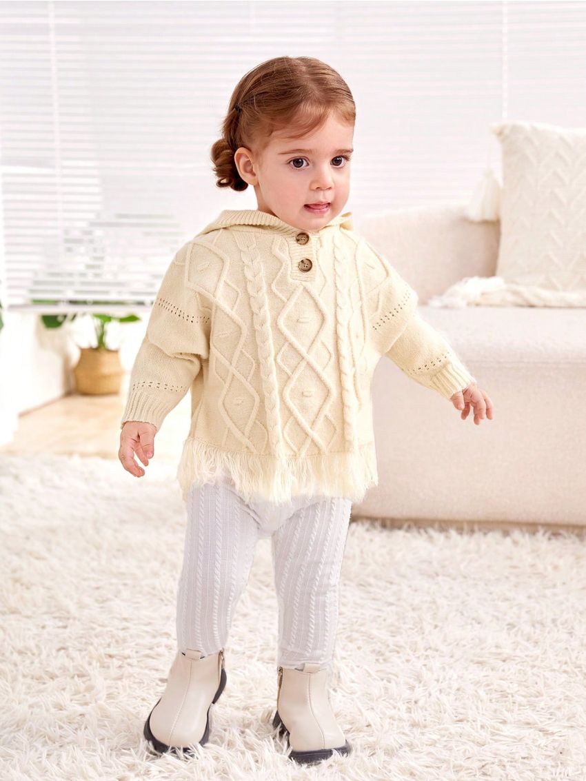 SHEIN Baby Girls' Batwing Sleeve Hooded Sweater Pullover