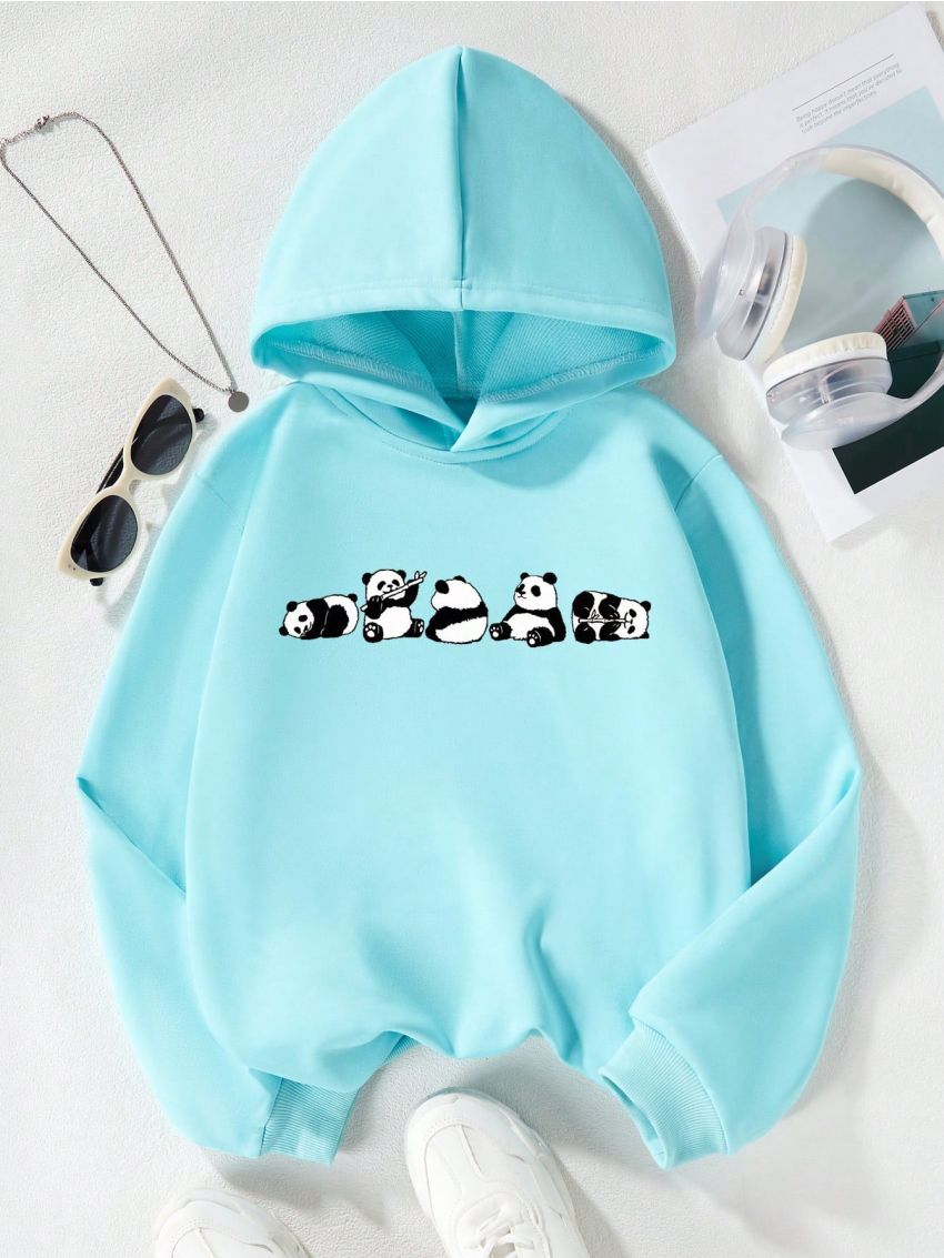 Teen Girls' Casual Cartoon Printed Hooded Sweatshirt