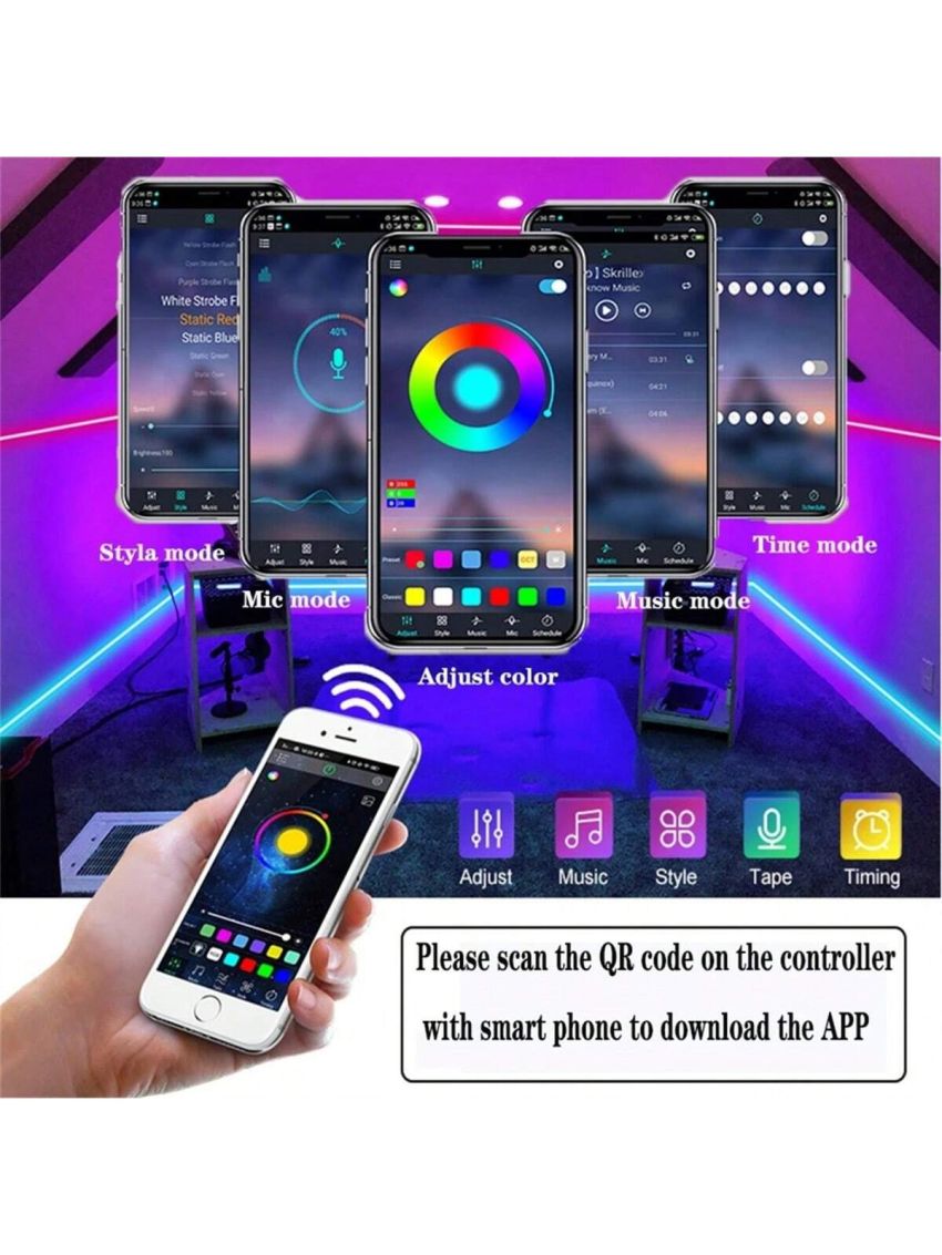 1pc Rgb Led Strip Light, 30led/m, Controlled By 24keys Infrared And Smart App, Flexible Led With Usb Port, Color Changing With Music, Ideal For Tv, Pc, Bedroom, Party Decoration