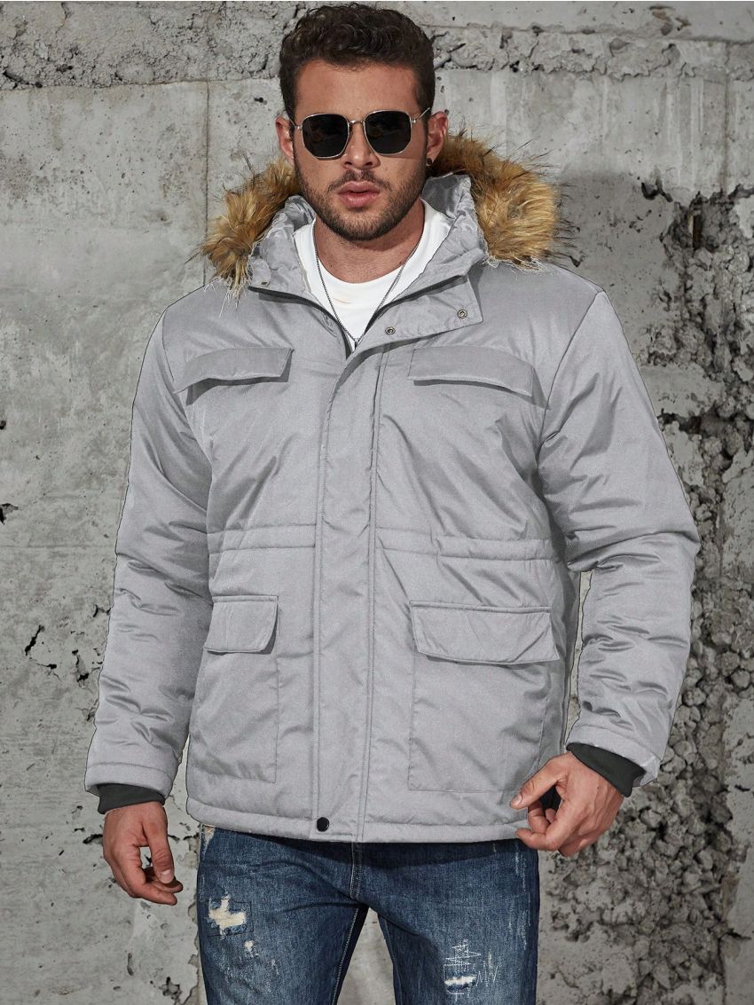 Men's Plus Size Hooded -padded Jacket With Collar