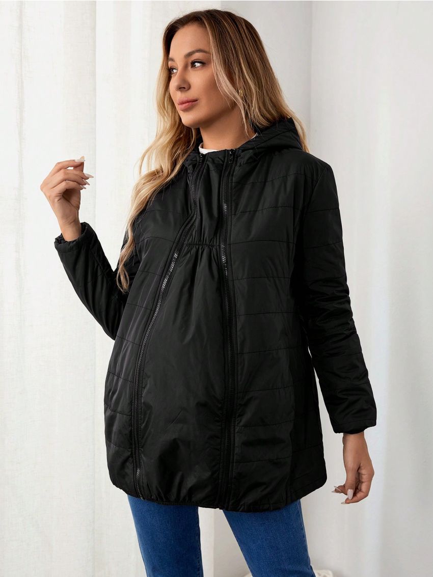 SHEIN Maternity Zip Up Drawstring Hooded Puffer Coat