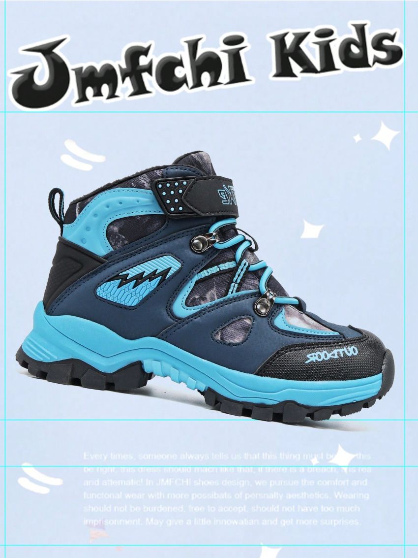 JMFCHI Kids Snow Boots Boys Hiking boots for Kids Waterproof Winter Snow Boots for Girls Warm Fur Lined Slip Resistant Outdoor Black Blue