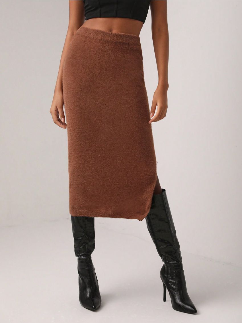 GABRIELLE NTI Solid Split Hem Sweater Skirt
