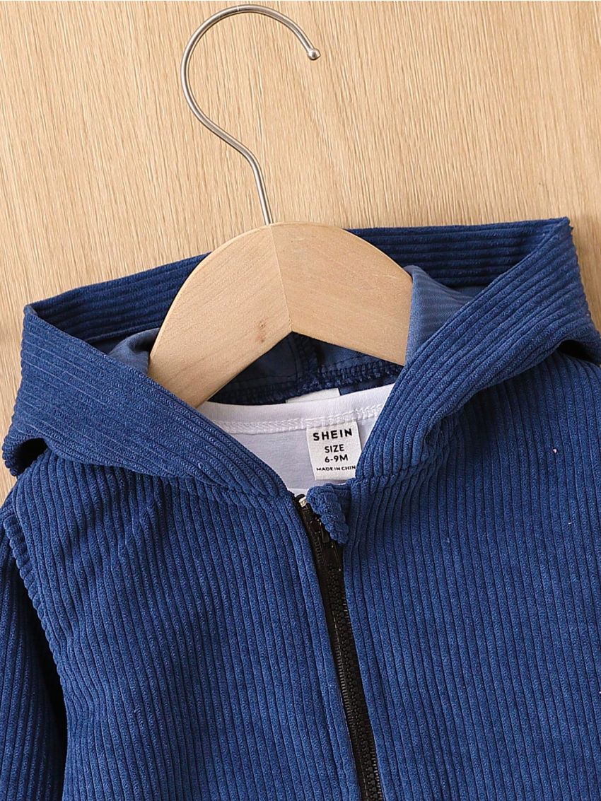 Baby Boys' Hooded Corduroy Jacket With Applique Details