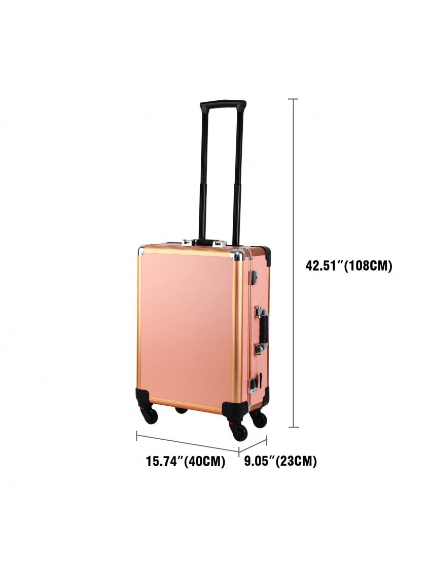 LED Makeup Case Cosmetic Train Table W/6 LED Lights & Rolling Wheels & Mirror