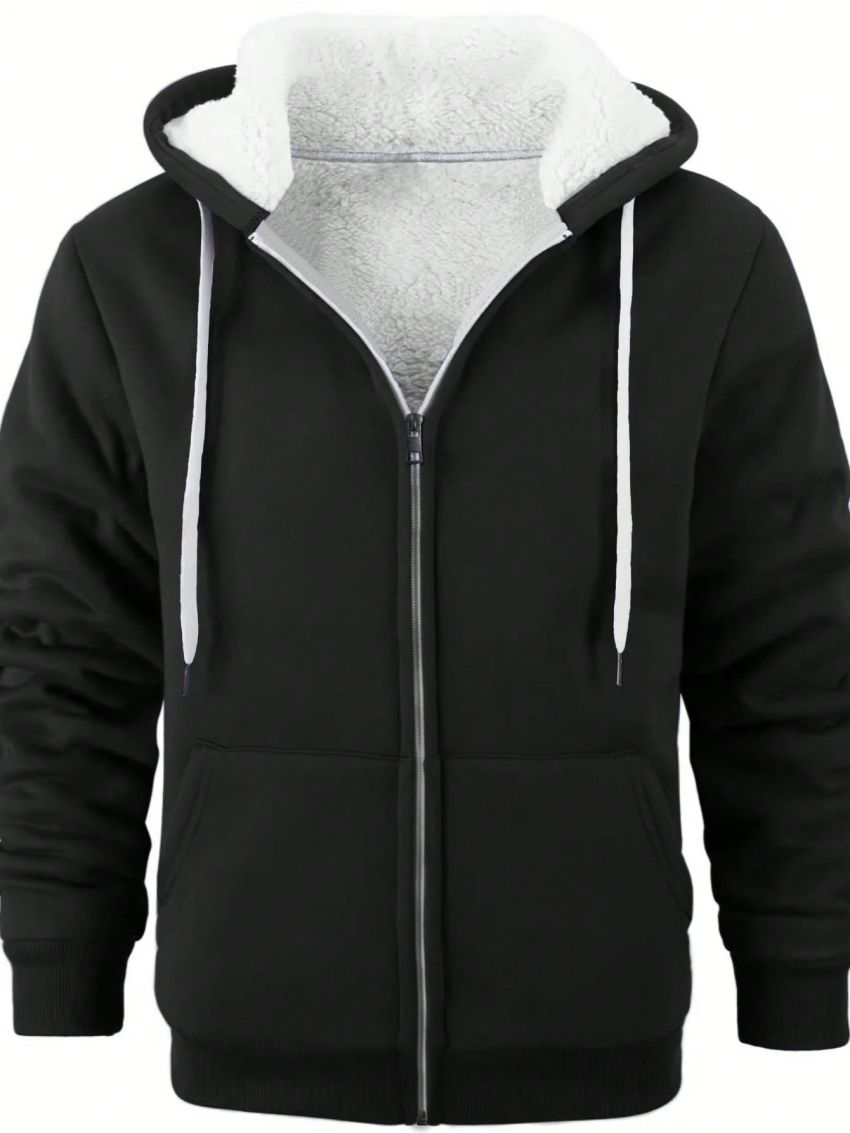 Men's Zipper Hooded Fleece Sweatshirt With Drawstring
