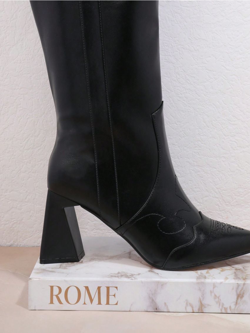 Women'S Black Fashionable All-Match Mid-Calf Boots