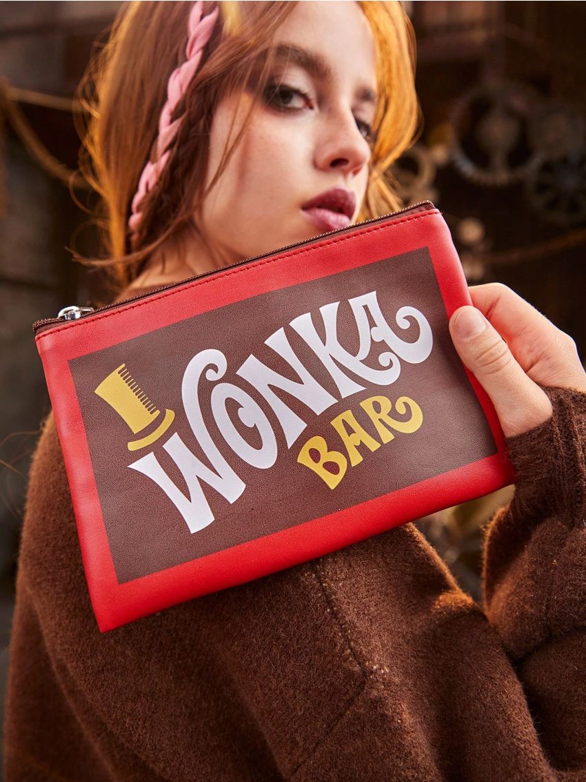 Willy Wonka and the Chocolate Factory X ROMWE Letter Print Makeup Bag