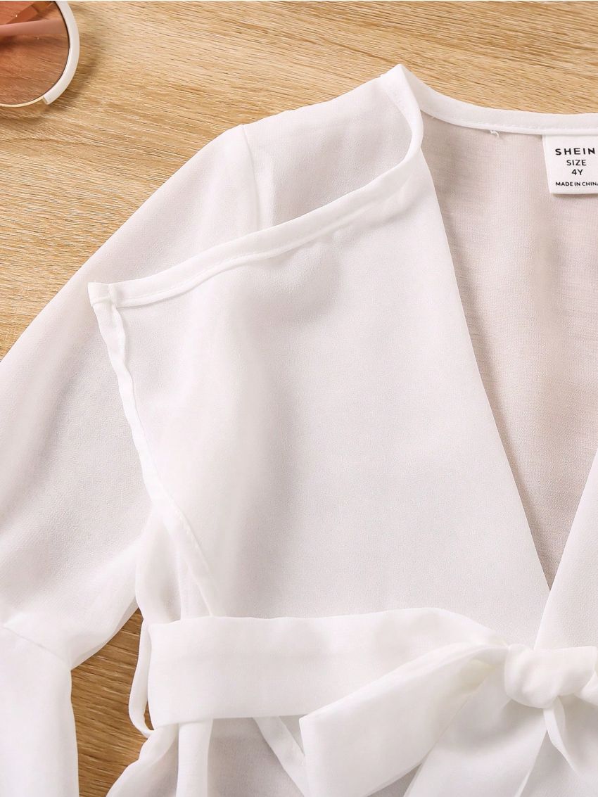 SHEIN Kids EVRYDAY Little Girls' Casual Ruffle Trimmed Coat