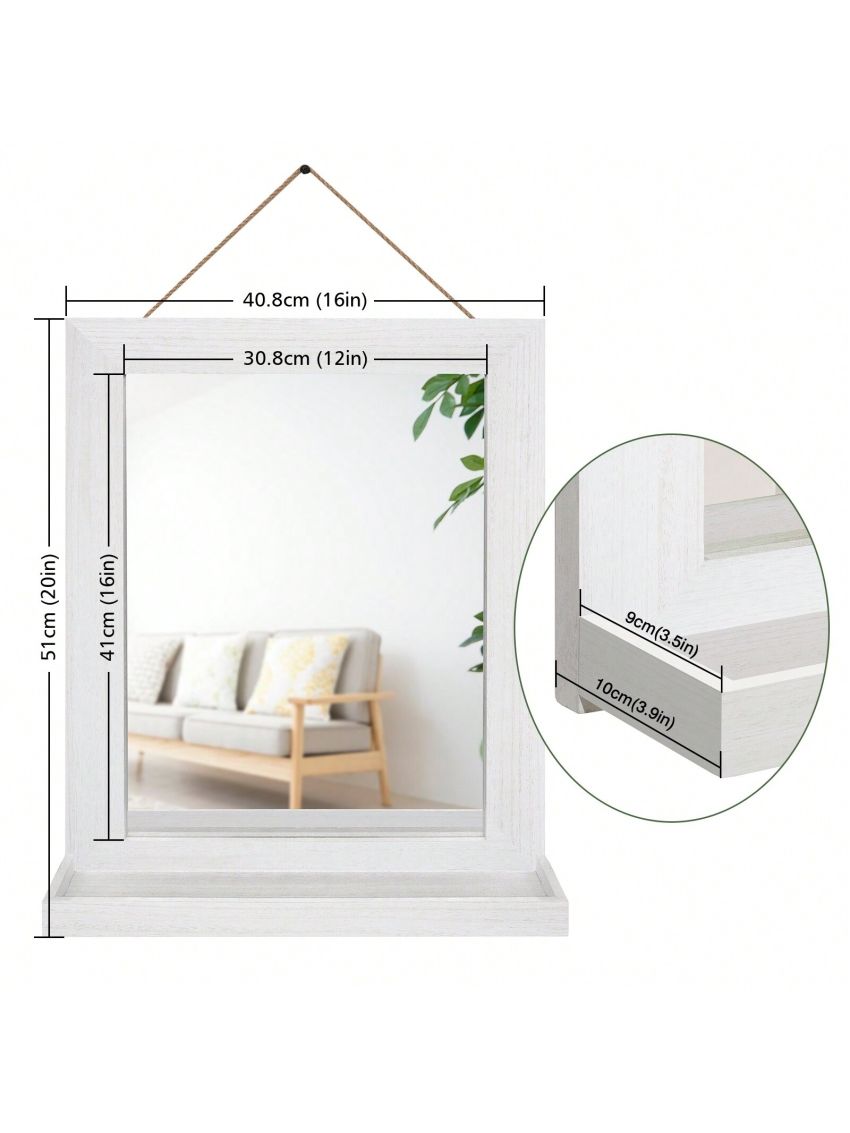 Wall Mirror with Shelf, 20 x 16 inch Farmhouse Decor Wall Mirror Hanging for Bathroom, Vanity, Bedroom, Entryway, Living Room
