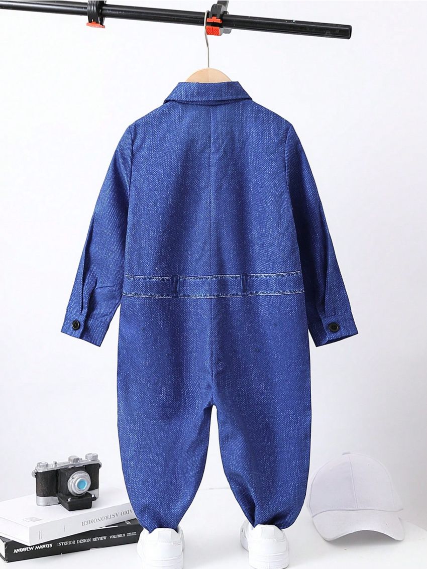 Young Boy Button Front Denim Effect Jumpsuit