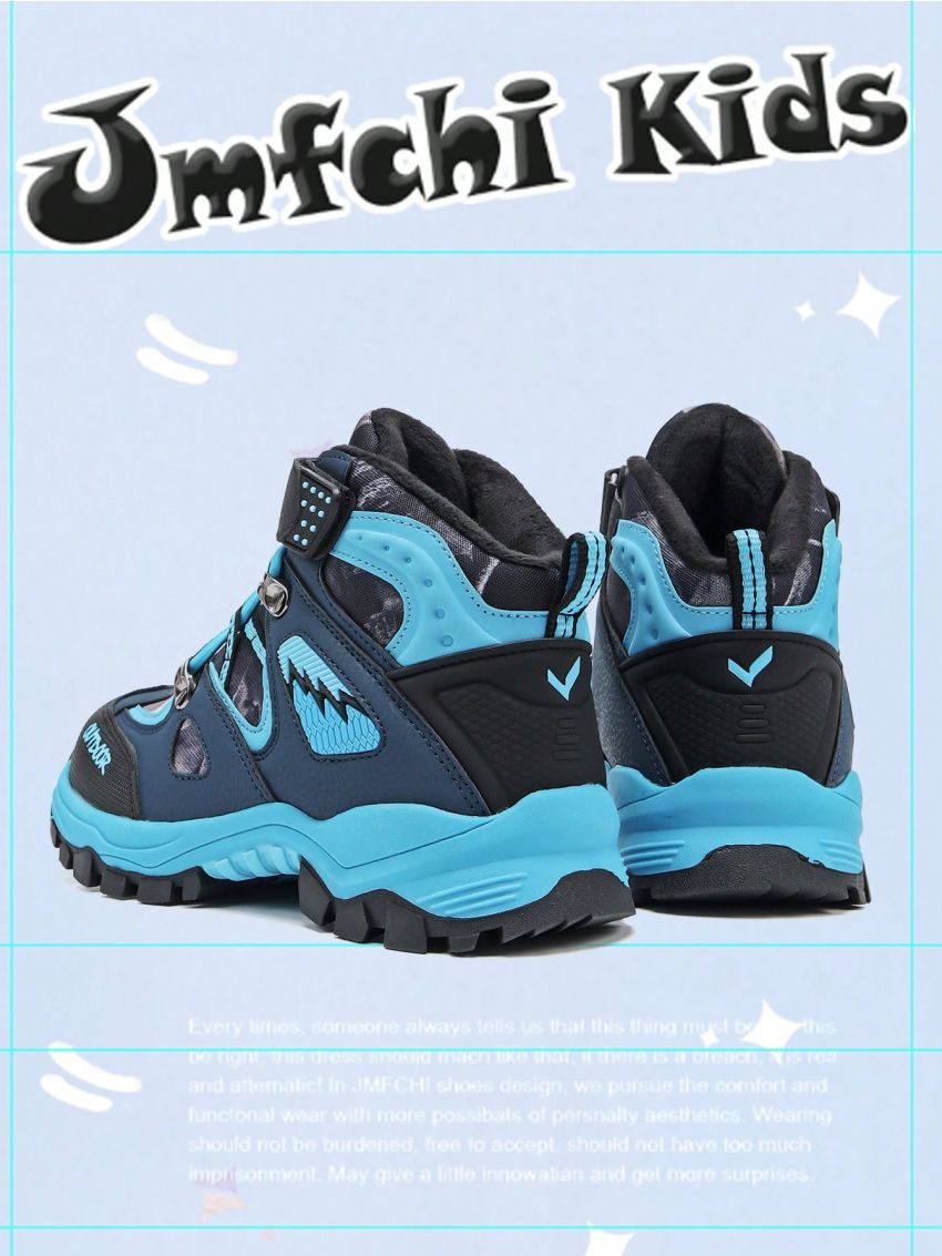 JMFCHI Kids Snow Boots Boys Hiking boots for Kids Waterproof Winter Snow Boots for Girls Warm Fur Lined Slip Resistant Outdoor Black Blue