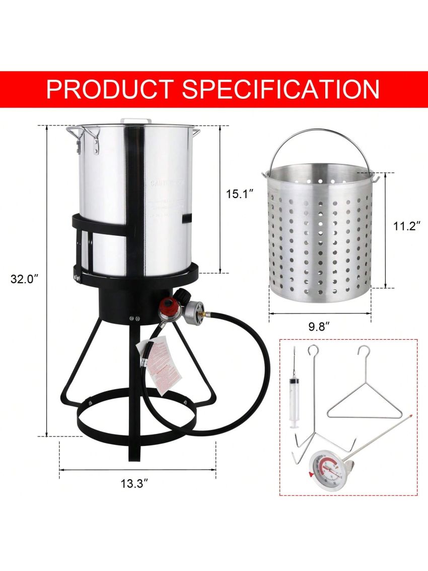 13*32in Iron Aluminum Black Round Tripod Stove Rack Silver Fryer Gas Fryer