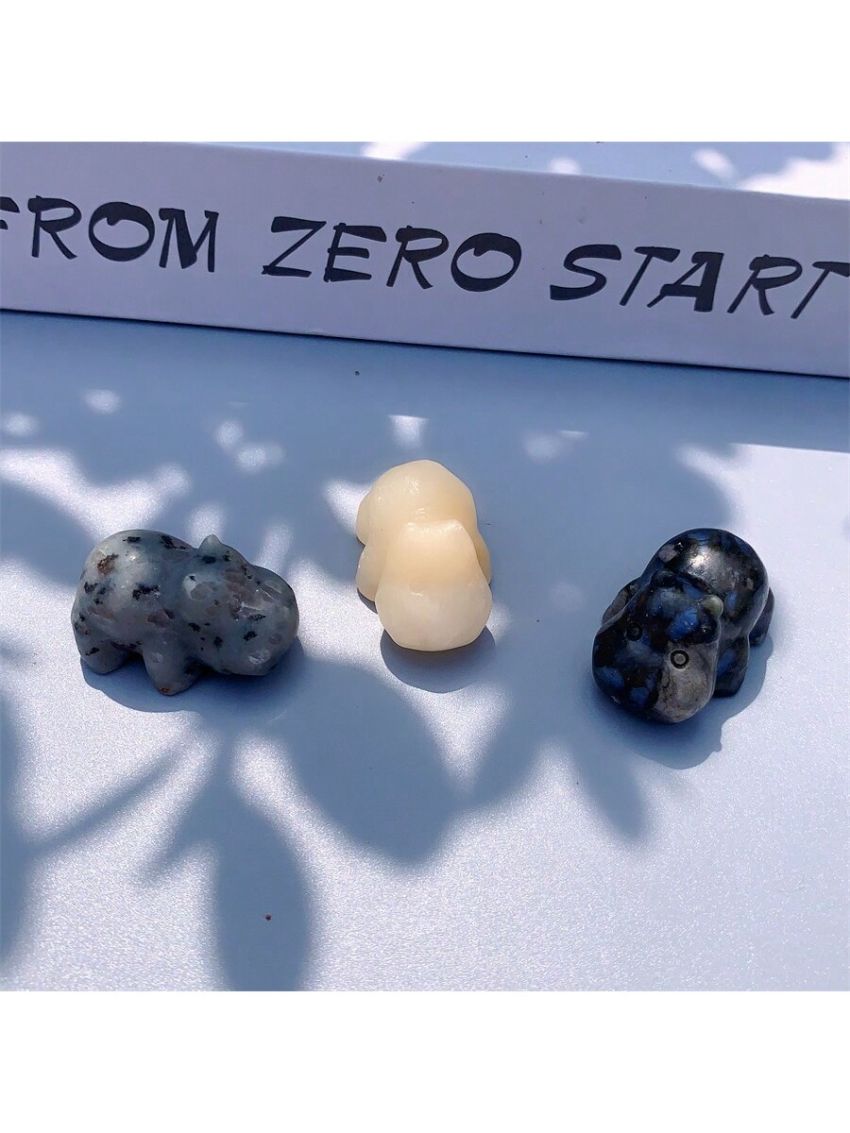 1pc Random Color Natural Crystal Hippopotamus Carving Ornament; Made Of Natural Stone, May Have Irregular Cracks And Small Gaps