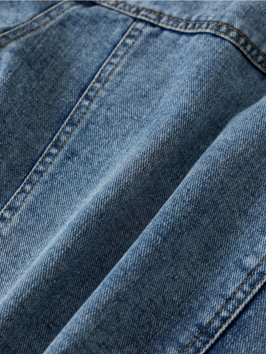 Young Boy Ripped Flap Detail Denim Jacket Without Hoodie