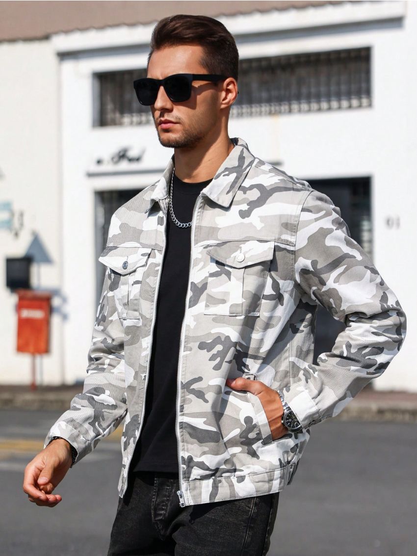 Manfinity LEGND Men'S Camouflage Workwear Denim Jacket