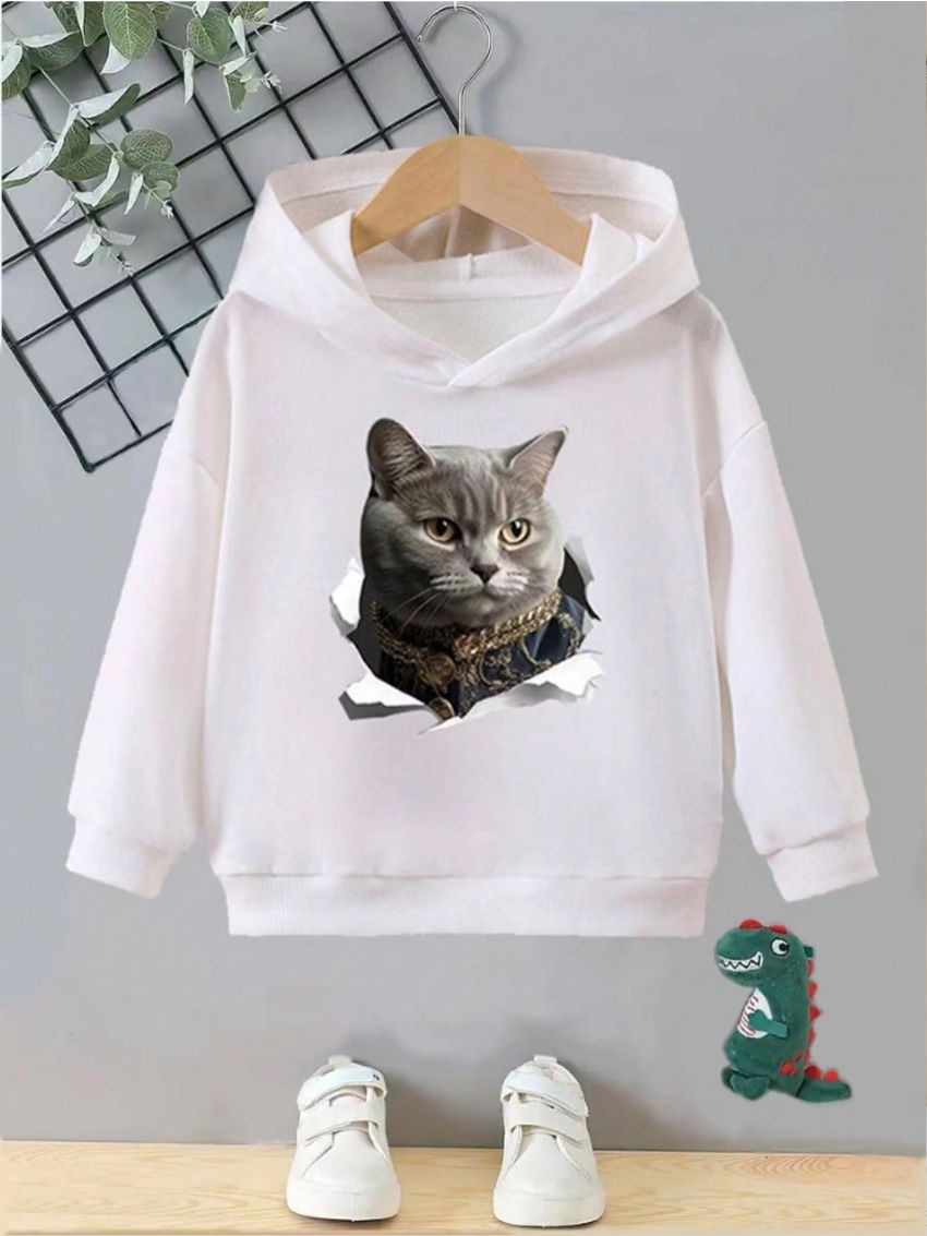 Boys' Cat Print Hooded Sweatshirt