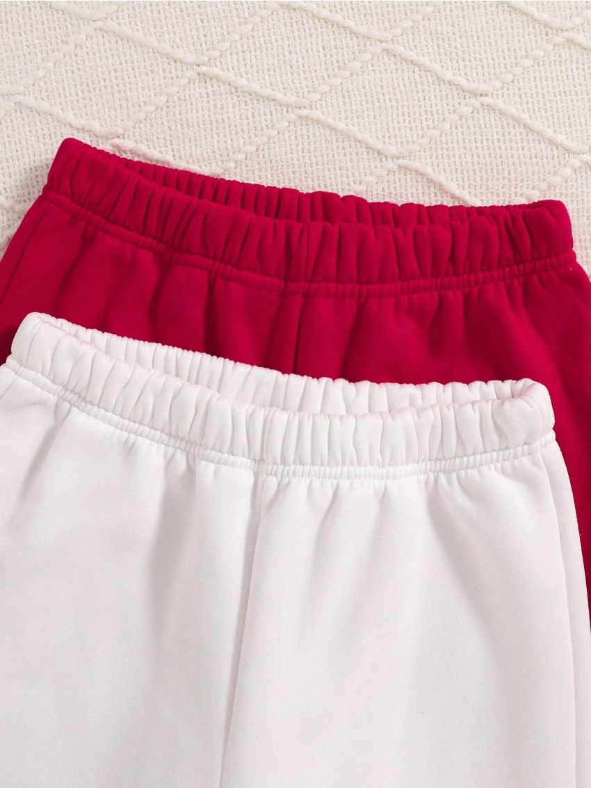 SHEIN Tween Girl 2sets Heart Patched Thermal Lined Pullover & Sweatpants