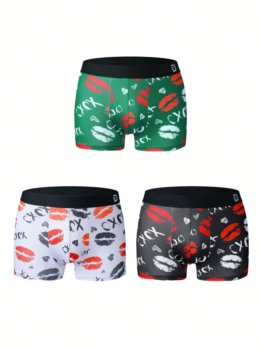 Men's Boxer Briefs, Boys' Four-corner Printed Underwear, Large Size Breathable Men's Shorts, Four-season Pants, Men's 3-piece Pack