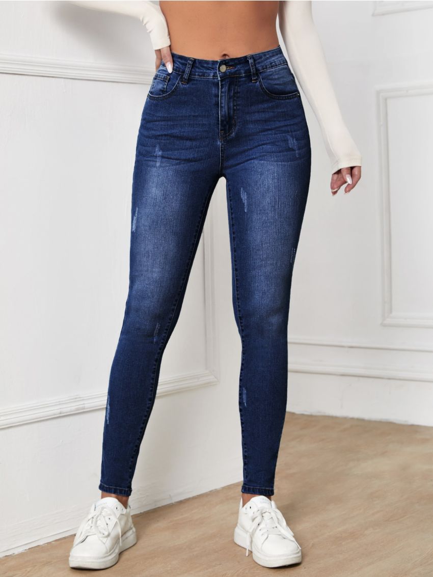 SHEIN Essnce High Waisted Zip Up Skinny Jeans