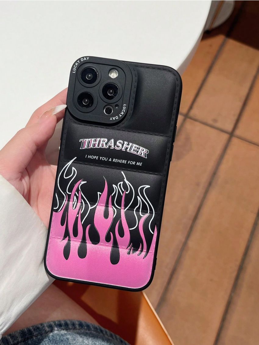 1pc Red Flame Printed Tpu Phone Case, Compatible With Iphone, , Redmi