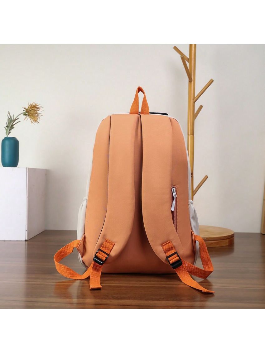 Campus Style Color-block Backpack With Simple Design, Multiple Functions And Large Capacity