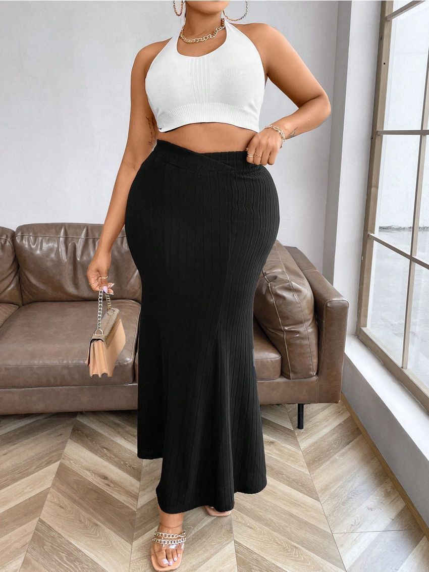 Women'S Plus Size Solid Color Vertical Criss Cross Hem Mermaid Skirt