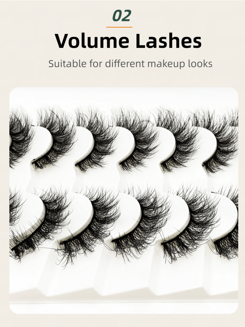 7 Pairs Fluffy Faux Mink False Eyelashes Natural Messy Crisscross Soft Wispy Full Strip Fake Eyelashes