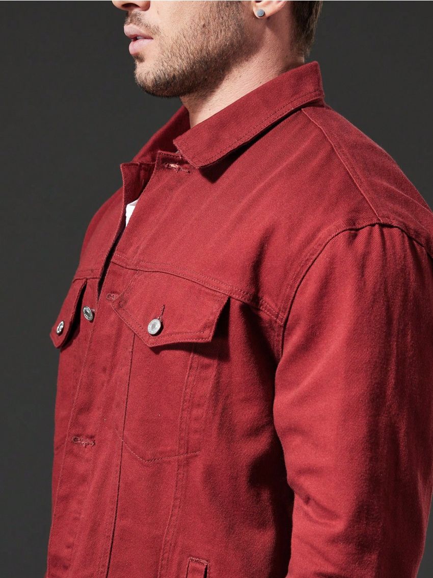 Men Plus Flap Detail Denim Jacket