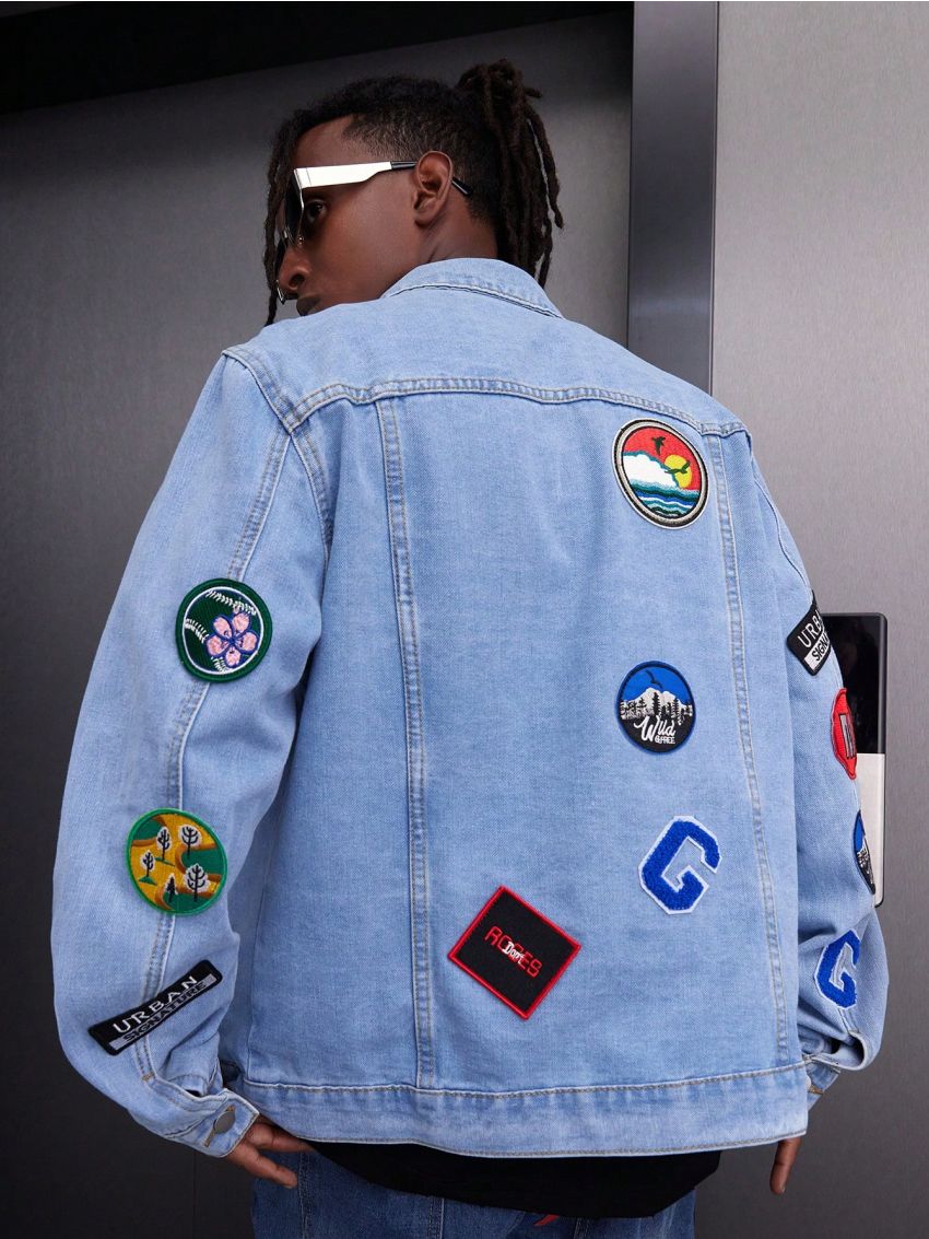 Manfinity EMRG Men's Denim Jacket With Patch, Button Front