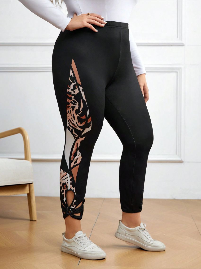 EMERY ROSE Women's Plus Size Graphic Printed Knitted High Waist Leggings Pants