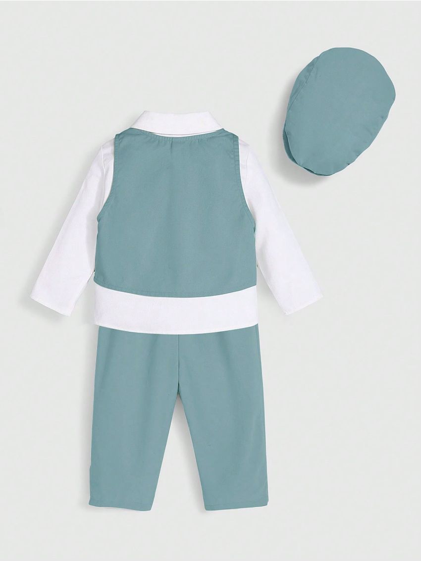 SHEIN Baby Boy Bow Front Shirt & Pants & Hat & Vest Blazer
