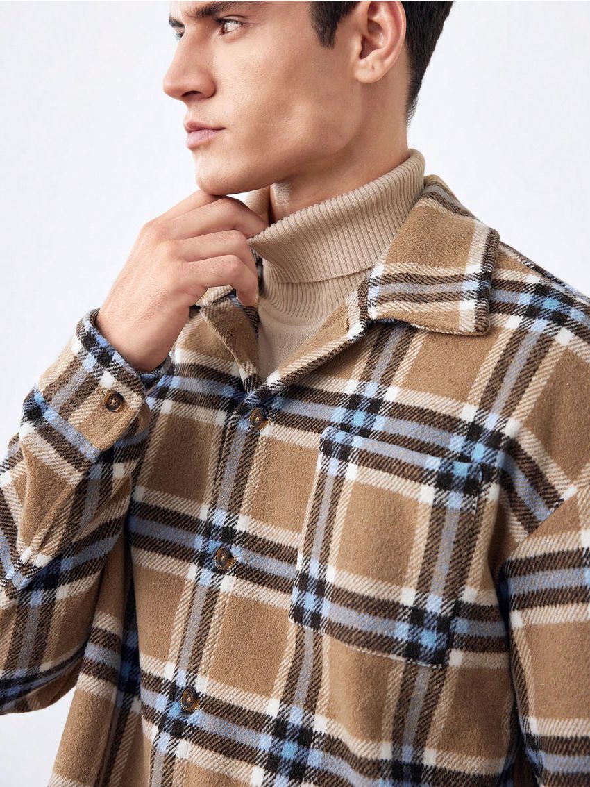 Manfinity Homme Men's Plaid Shirt Jacket