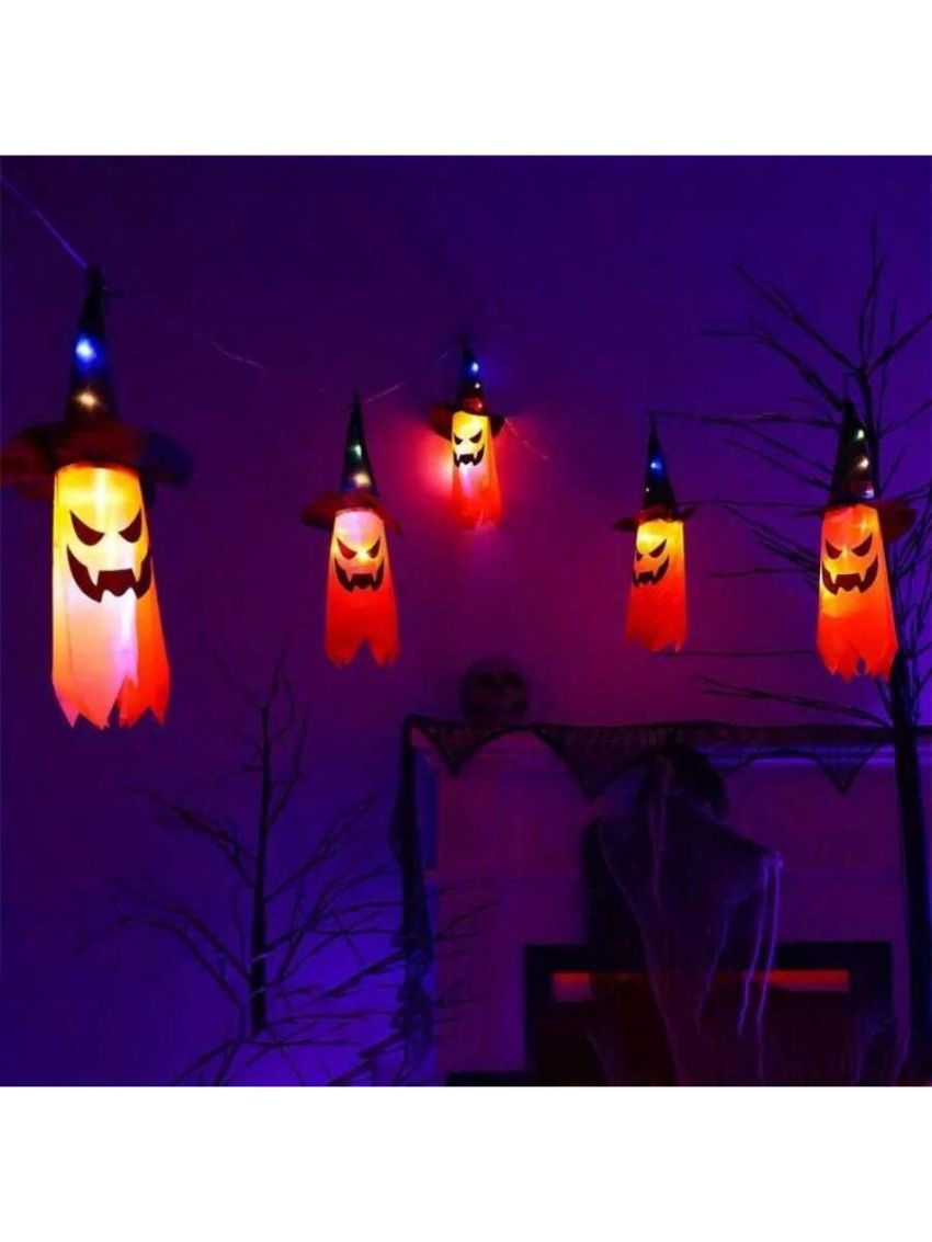 1pc Standard Witch Ghost String Lights, Halloween Decoration Led Colored Lights, Halloween Ghost Festival Dress Up, Halloween Decorations Colored Flashing Lights With Stars, Witch And Ghost Light String For Halloween Decoration