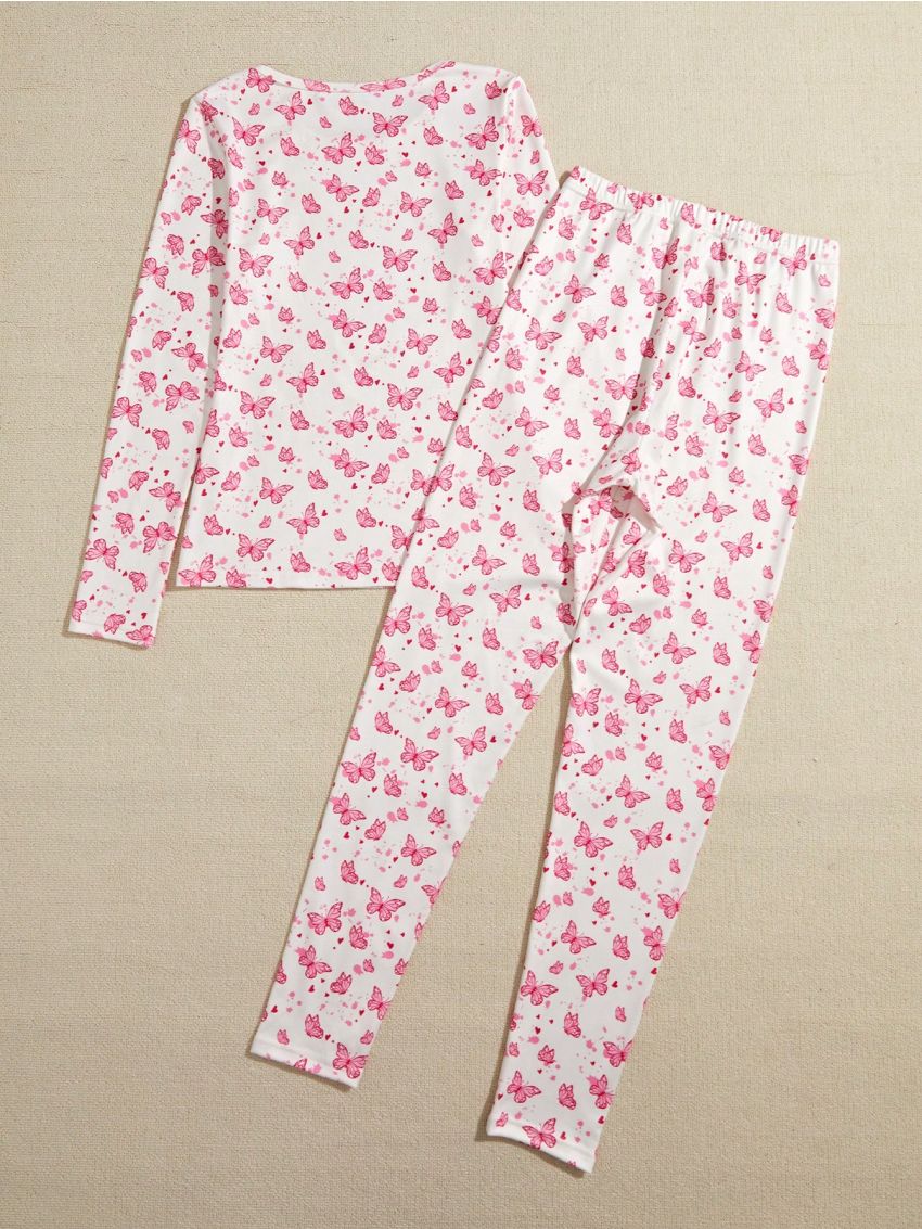 Butterfly Print Thermal Underwear Set