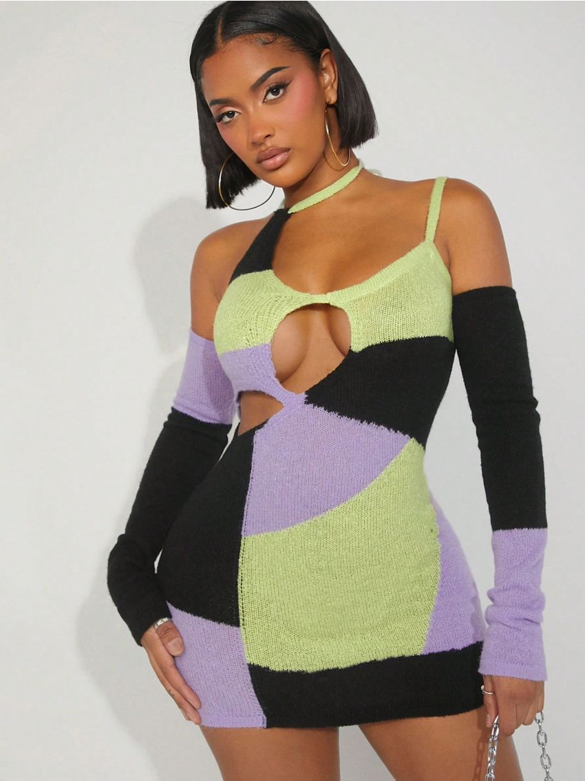 Minami Colorblock Cut Out Sweater Dress