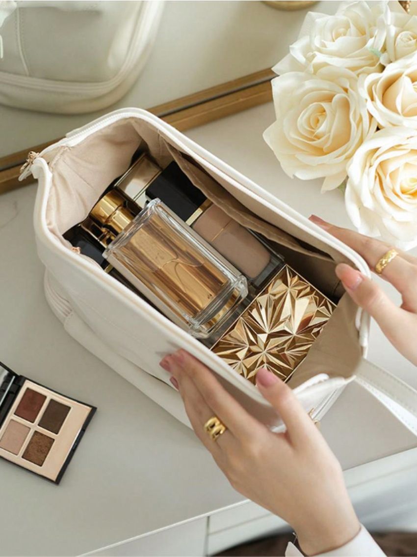 Double Layer Cloud Design Simple Portable Large Capacity Cosmetic Bag, Premium Travel Toiletry Bag For Business Trip