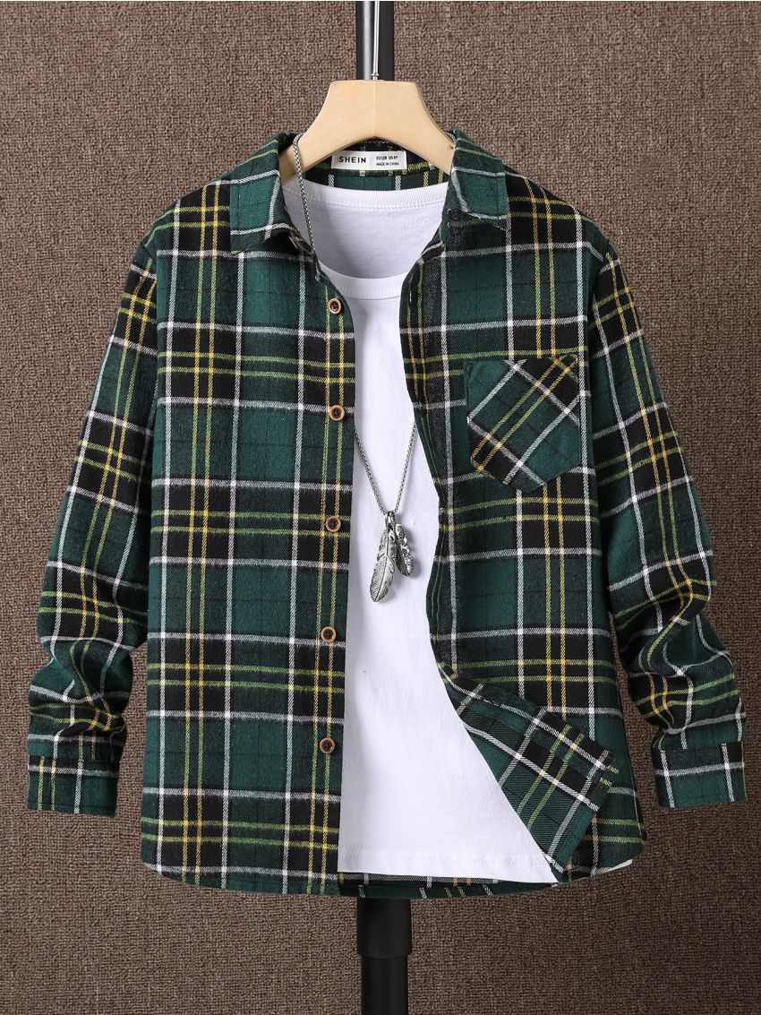 Boys Plaid Patched Pocket Shirt Without Tee