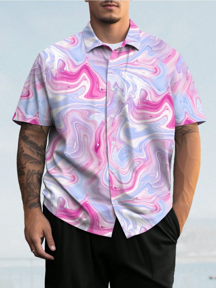 Manfinity Men'S Plus Size Marble Printed Short Sleeve Shirt