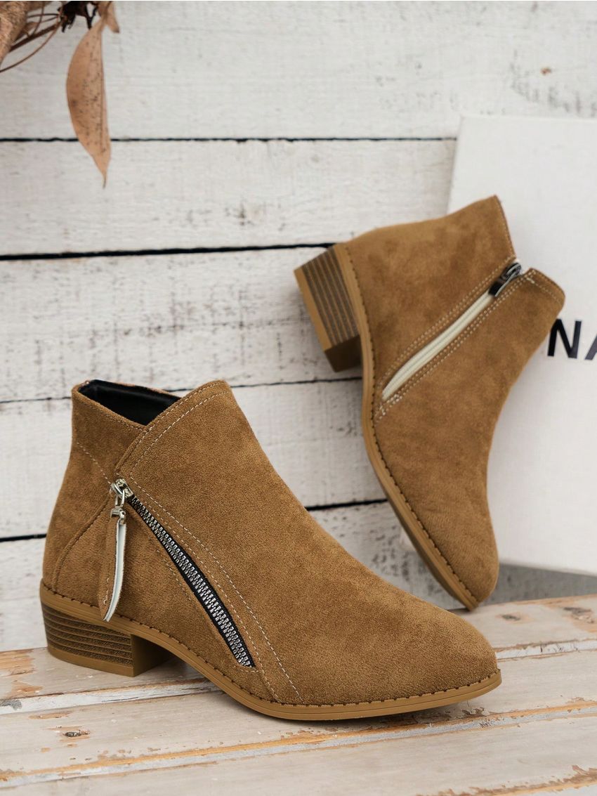 Elegant Women's Rubber Fashion Boots With High Slimming Effect & Slip-proof Double Zip Decoration Design, Classic & Chic, Suitable For Halloween Black Friday Parties, Wedding, Holiday, And Other Formal Or Casual Occasions In Fall/winter