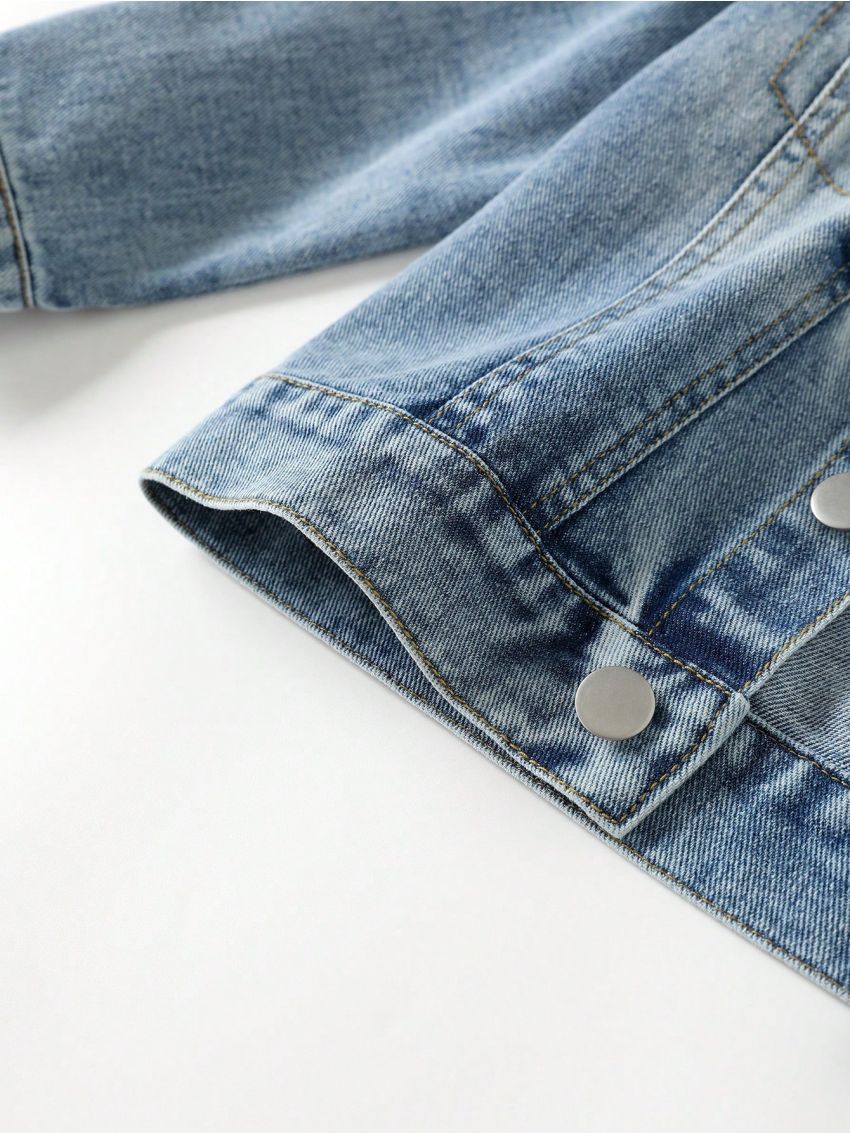 Young Boy Ripped Flap Detail Denim Jacket Without Hoodie