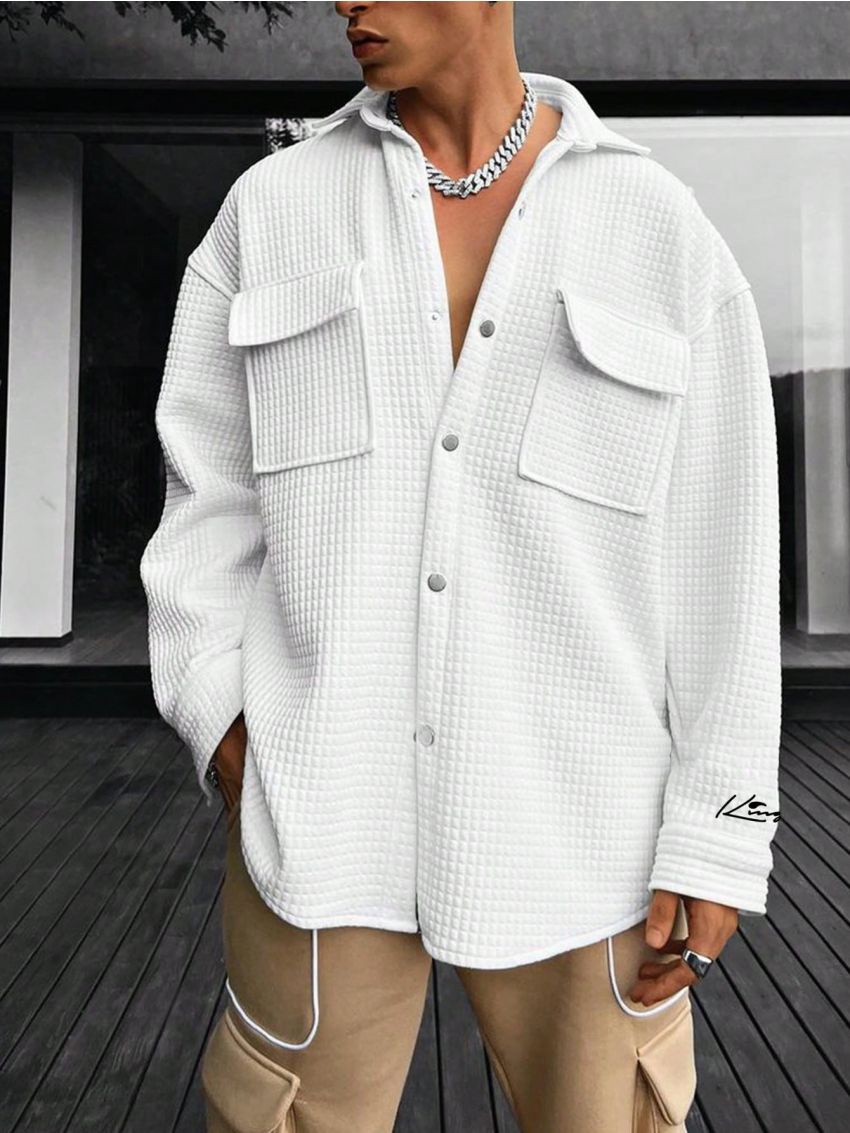 Manfinity Men Letter Graphic Flap Pocket Drop Shoulder Shacket